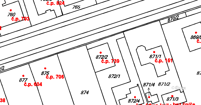 Lužice 739 na parcele st. 872/2 v KÚ Lužice u Hodonína, Katastrální mapa