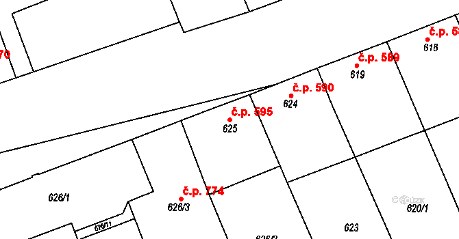 Šardice 595 na parcele st. 625 v KÚ Šardice, Katastrální mapa