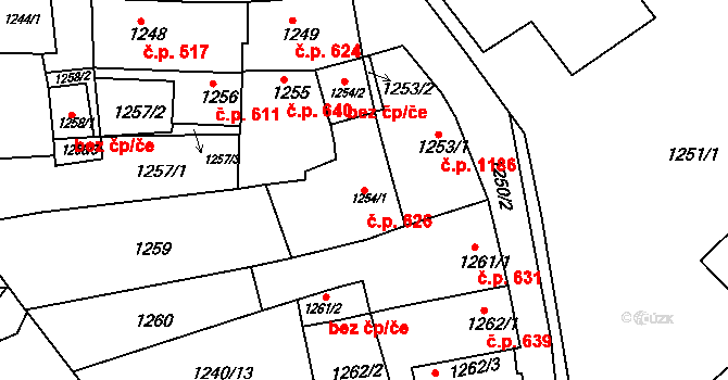 Rousínovec 626, Rousínov na parcele st. 1254/1 v KÚ Rousínov u Vyškova, Katastrální mapa