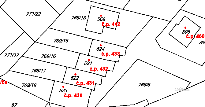 Cerhenice 431 na parcele st. 522 v KÚ Cerhenice, Katastrální mapa