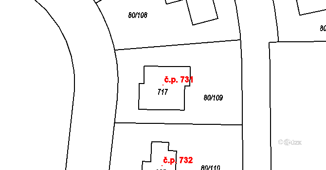Vysoký Újezd 731 na parcele st. 717 v KÚ Vysoký Újezd u Berouna, Katastrální mapa