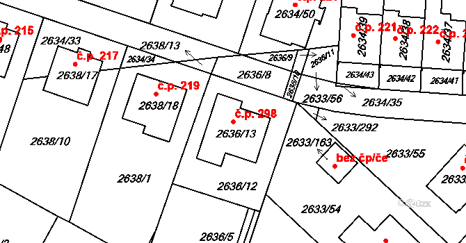 Dačice III 298, Dačice na parcele st. 2636/13 v KÚ Dačice, Katastrální mapa