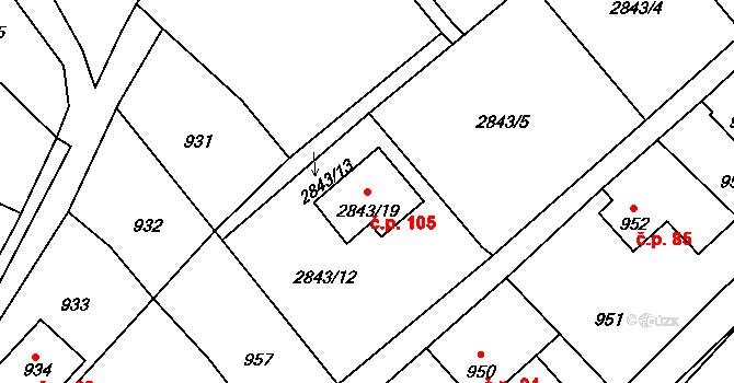 Raspenava 105 na parcele st. 2843/19 v KÚ Raspenava, Katastrální mapa