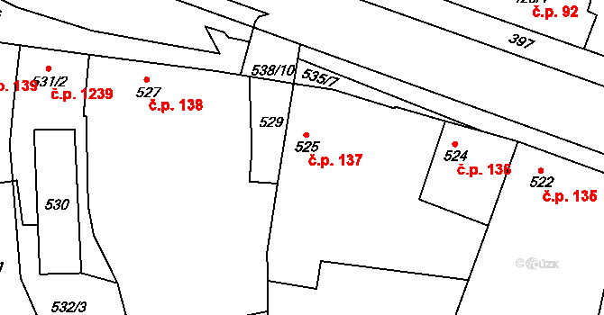 Kosmonosy 137 na parcele st. 525 v KÚ Kosmonosy, Katastrální mapa