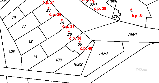 Tážaly 40, Kožušany-Tážaly na parcele st. 66 v KÚ Tážaly, Katastrální mapa