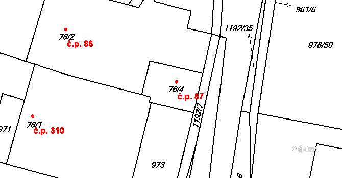 Želivec 87, Sulice na parcele st. 76/4 v KÚ Sulice, Katastrální mapa