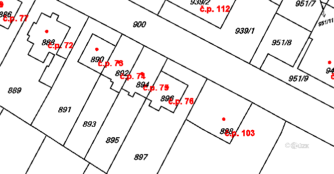 Mimoň V 76, Mimoň na parcele st. 896 v KÚ Mimoň, Katastrální mapa