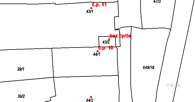 Libotenice 10 na parcele st. 44/1 v KÚ Libotenice, Katastrální mapa