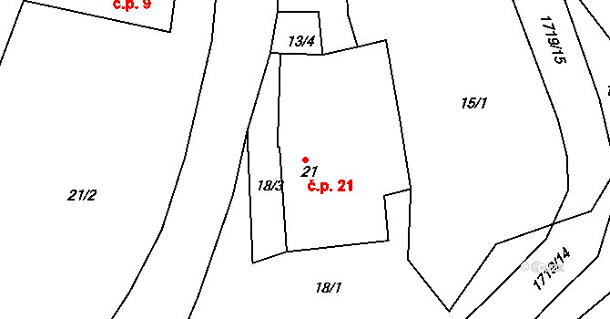 Lodhéřov 21 na parcele st. 21 v KÚ Lodhéřov, Katastrální mapa
