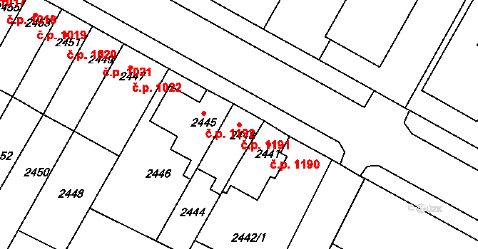 Roudnice nad Labem 1191 na parcele st. 2443 v KÚ Roudnice nad Labem, Katastrální mapa