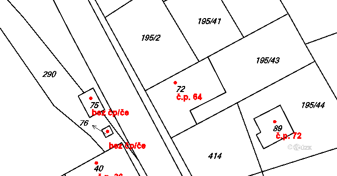 Černíky 64 na parcele st. 72/1 v KÚ Černíky, Katastrální mapa
