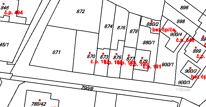 Proboštov 188 na parcele st. 873 v KÚ Proboštov u Teplic, Katastrální mapa