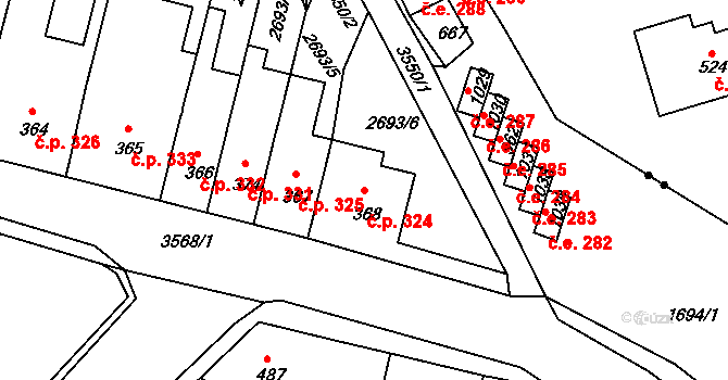 Krupka 324 na parcele st. 368 v KÚ Krupka, Katastrální mapa