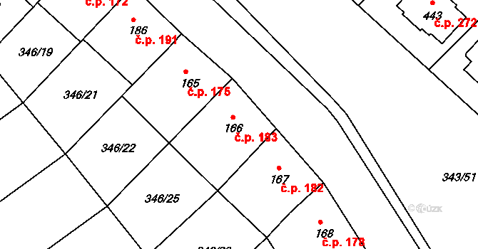 Dukovany 183 na parcele st. 166 v KÚ Dukovany, Katastrální mapa