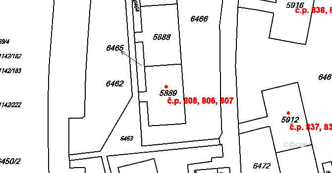 Bystrc 806,807,808, Brno na parcele st. 5889 v KÚ Bystrc, Katastrální mapa