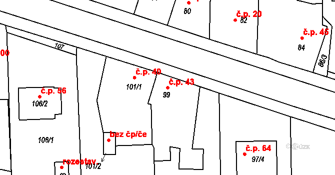 Dasný 43 na parcele st. 99 v KÚ Dasný, Katastrální mapa