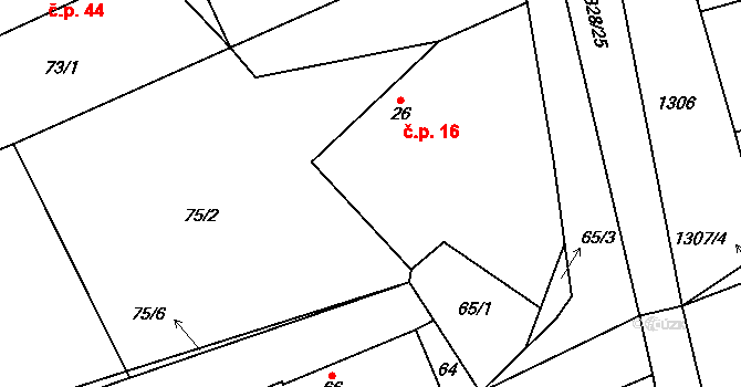 Lhota 16, Mladošovice na parcele st. 26 v KÚ Lhota u Vlachnovic, Katastrální mapa