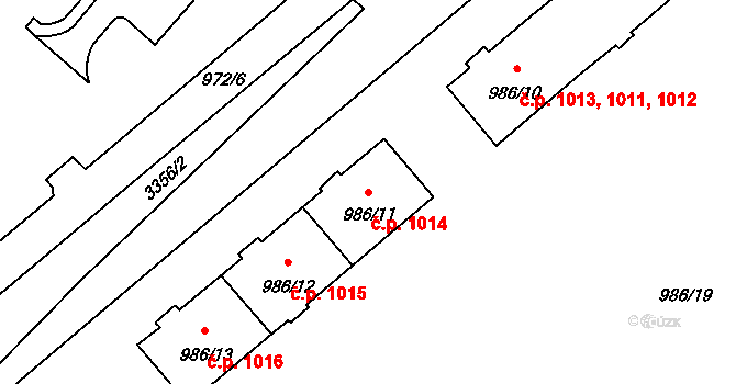 Pelhřimov 1014,1015,1016 na parcele st. 986/13 v KÚ Pelhřimov, Katastrální mapa