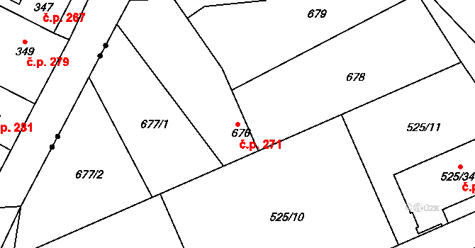 Pozorka 271, Dubí na parcele st. 676 v KÚ Dubí-Pozorka, Katastrální mapa