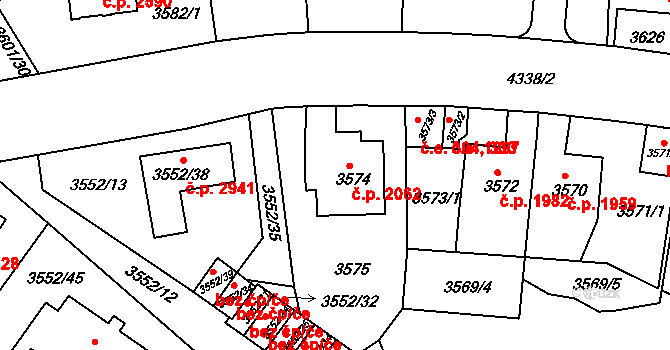 Teplice 2062 na parcele st. 3574 v KÚ Teplice, Katastrální mapa