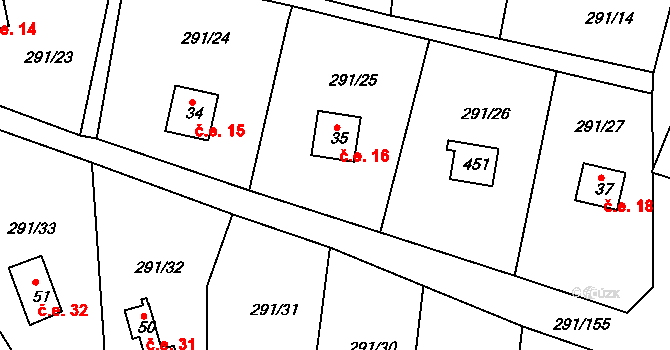 Cetnov 34, Cheb na parcele st. 35 v KÚ Cetnov, Katastrální mapa