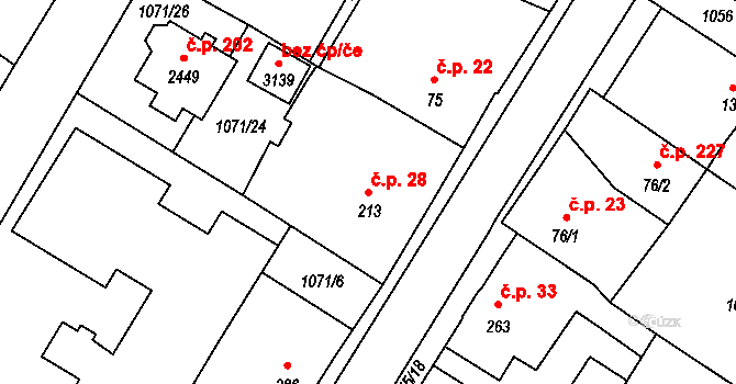Hamrníky 28, Mariánské Lázně na parcele st. 213 v KÚ Úšovice, Katastrální mapa
