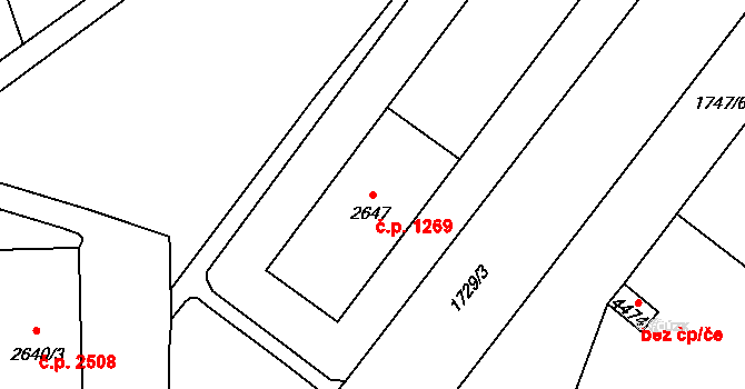 Cheb 1269 na parcele st. 2647 v KÚ Cheb, Katastrální mapa