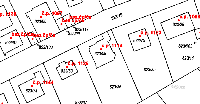 Radotín 1114, Praha na parcele st. 823/58 v KÚ Radotín, Katastrální mapa