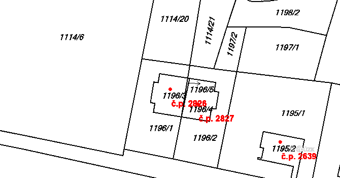 Smíchov 2826, Praha na parcele st. 1196/3 v KÚ Smíchov, Katastrální mapa