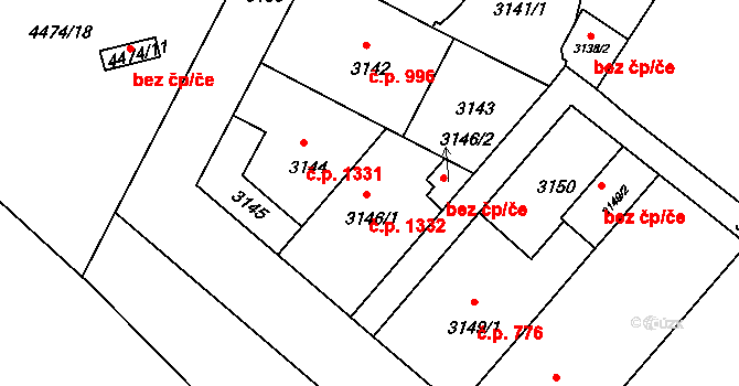 Strašnice 1332, Praha na parcele st. 3146/1 v KÚ Strašnice, Katastrální mapa