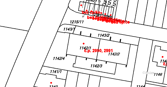 Záběhlice 2990,2991, Praha na parcele st. 1142/1 v KÚ Záběhlice, Katastrální mapa