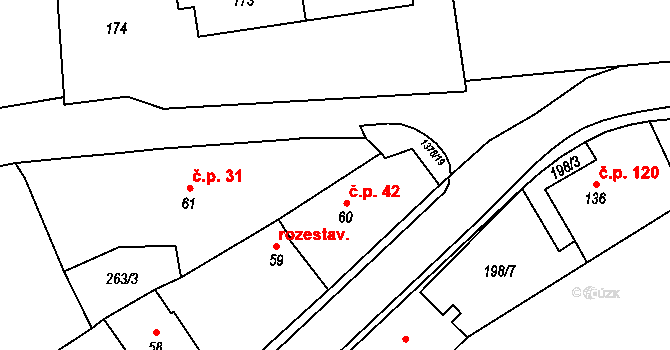 Radomyšl 42 na parcele st. 60 v KÚ Radomyšl, Katastrální mapa