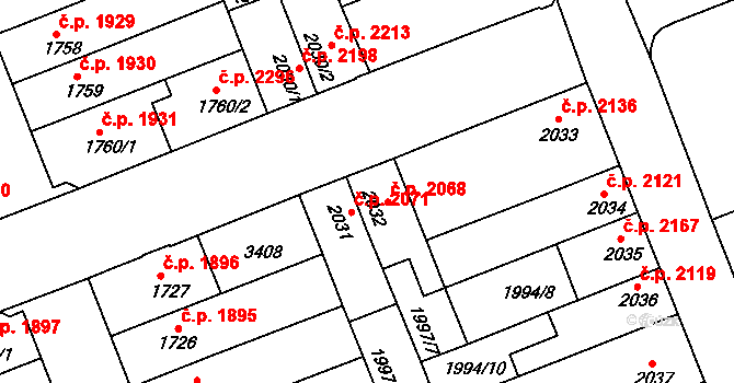 Hodonín 2068 na parcele st. 2032 v KÚ Hodonín, Katastrální mapa