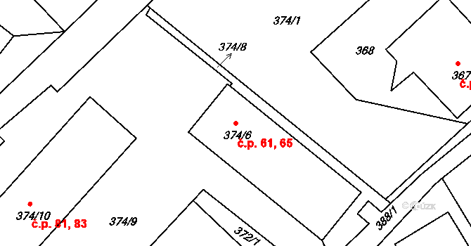 Rumburk 1 61,65, Rumburk na parcele st. 374/6 v KÚ Rumburk, Katastrální mapa
