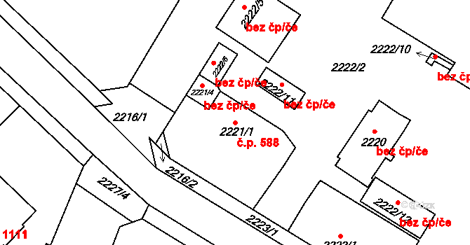 Chomutov 588 na parcele st. 2221/1 v KÚ Chomutov I, Katastrální mapa