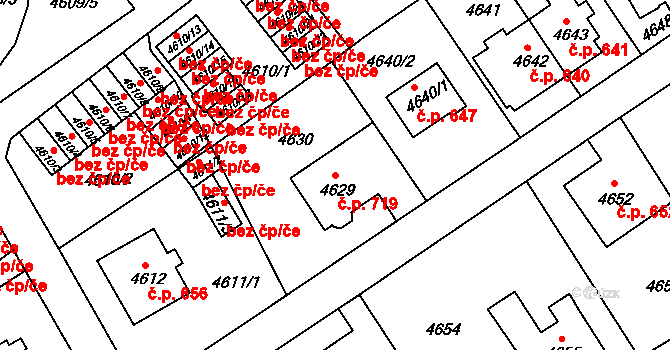 Liberec III-Jeřáb 719, Liberec na parcele st. 4629 v KÚ Liberec, Katastrální mapa