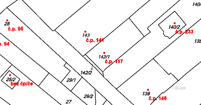Ostrovačice 117 na parcele st. 142/1 v KÚ Ostrovačice, Katastrální mapa