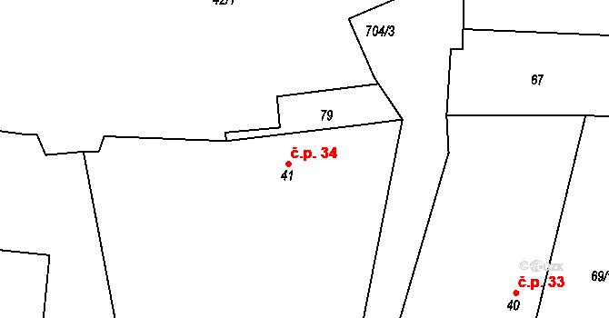 Trnov 34 na parcele st. 41 v KÚ Trnov, Katastrální mapa