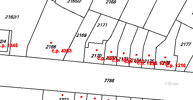 Prostějov 1211 na parcele st. 2170 v KÚ Prostějov, Katastrální mapa