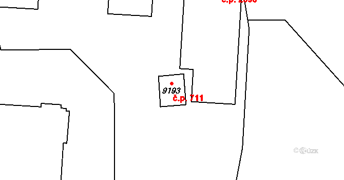 Vsetín 711 na parcele st. 9193 v KÚ Vsetín, Katastrální mapa