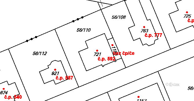 Hovorčovice 592 na parcele st. 721 v KÚ Hovorčovice, Katastrální mapa