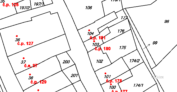 Jáchymov 180 na parcele st. 103 v KÚ Jáchymov, Katastrální mapa