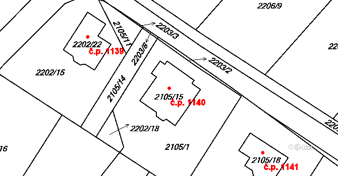 Liberec XIV-Ruprechtice 1140, Liberec na parcele st. 2105/15 v KÚ Ruprechtice, Katastrální mapa