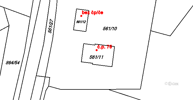 Černý Dub 75, Homole na parcele st. 561/11 v KÚ Homole, Katastrální mapa