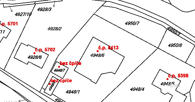 Chomutov 5413 na parcele st. 4948/6 v KÚ Chomutov I, Katastrální mapa
