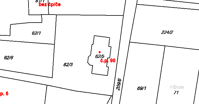 Rychnovek 90 na parcele st. 62/5 v KÚ Rychnovek, Katastrální mapa