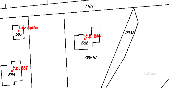 Mošnov 236 na parcele st. 562 v KÚ Mošnov, Katastrální mapa