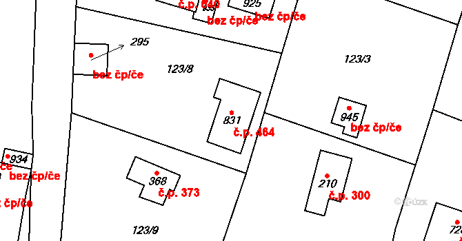 Březová 464, Březová-Oleško na parcele st. 831 v KÚ Březová u Zvole, Katastrální mapa