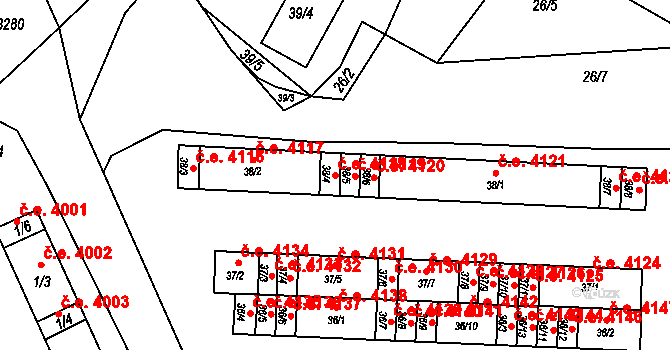Kadaň 4118 na parcele st. 38/4 v KÚ Bystřice u Kadaně, Katastrální mapa