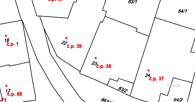 Svrčovec 38, Dolany na parcele st. 23 v KÚ Svrčovec, Katastrální mapa
